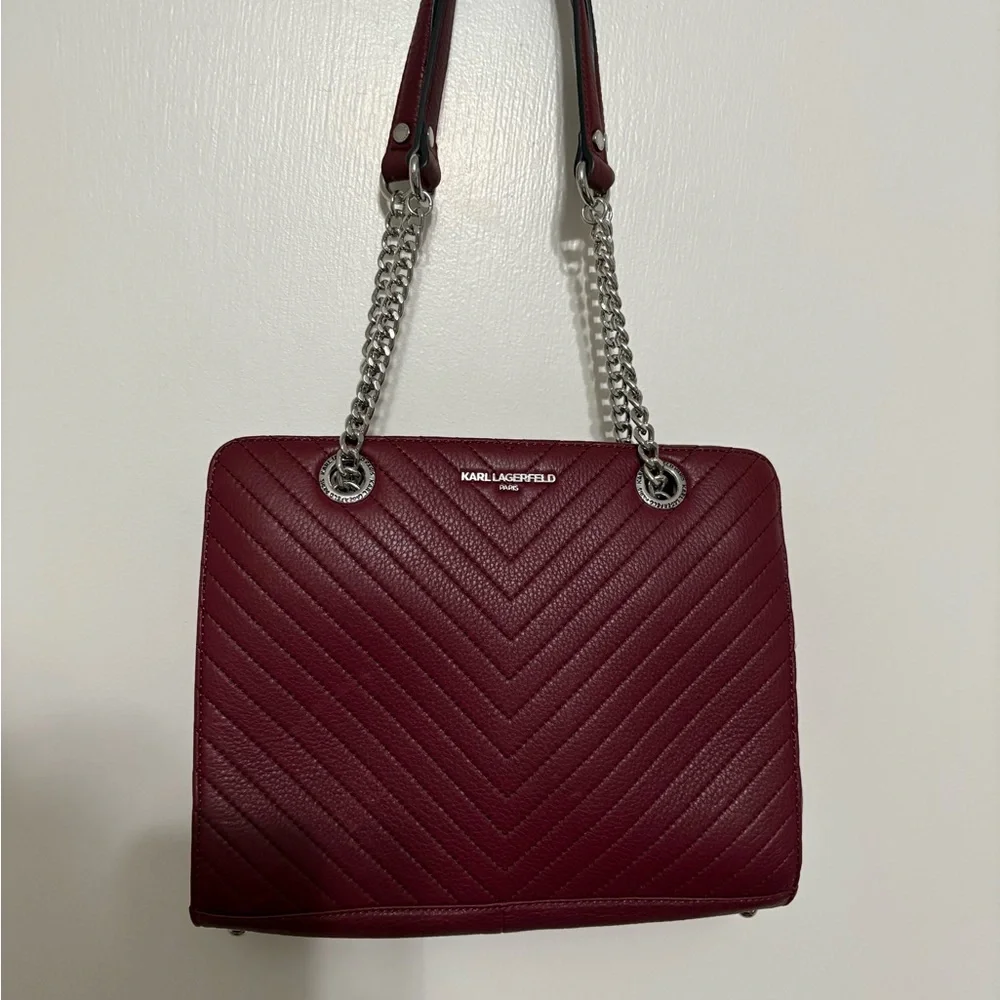 Karl Lagerfeld Deep Red Chevron Shoulder Bag